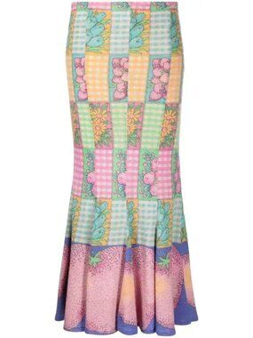 NWT ERL Printed Fluted Maxi Skirt Graphic Print Designer Size L MSRP $1424